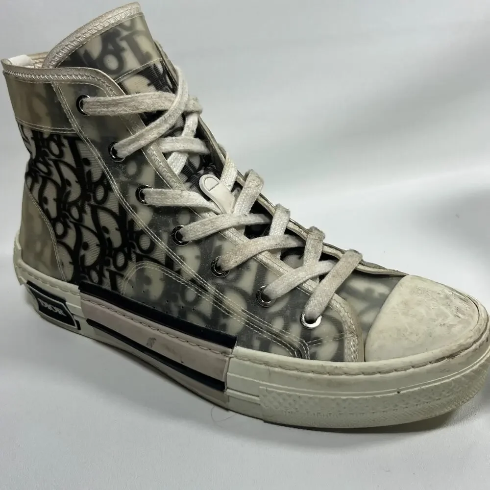 DIOR Sneakers Mens 40 B23 League High Top Oblique Canvas Black White Italy